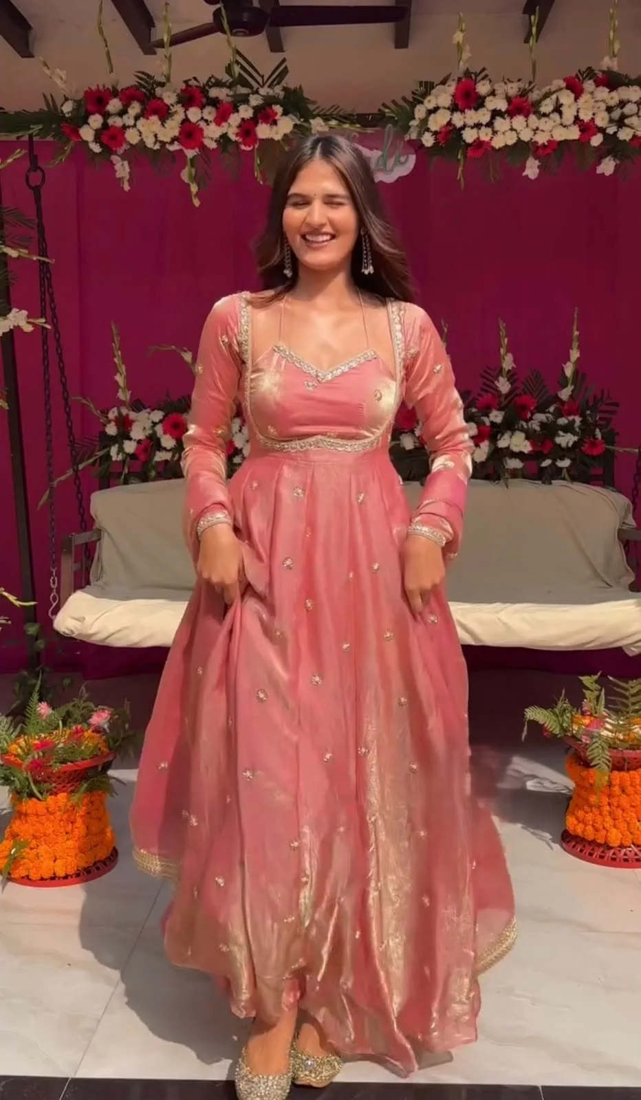 Lifgt Pink Heavy Fandy Silk Designer Party Wear Gown